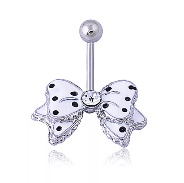 Piercing do pupku Mašlička s bielym kamienkom