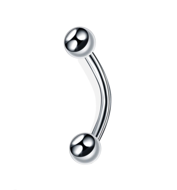 Piercing do obočia – Banán strieborná farba, lesklé guličky