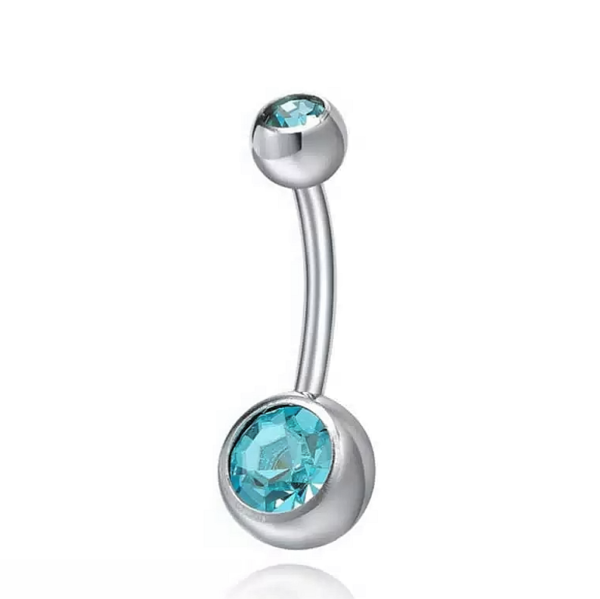 Piercing do pupku strieborný s dvoma kamienkami