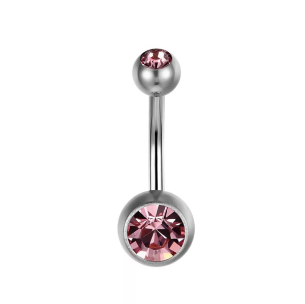 Piercing do pupku strieborný s dvoma kamienkami