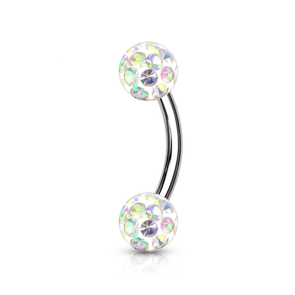 Piercing do obočia – Banán strieborná farba, Swarovski guličky