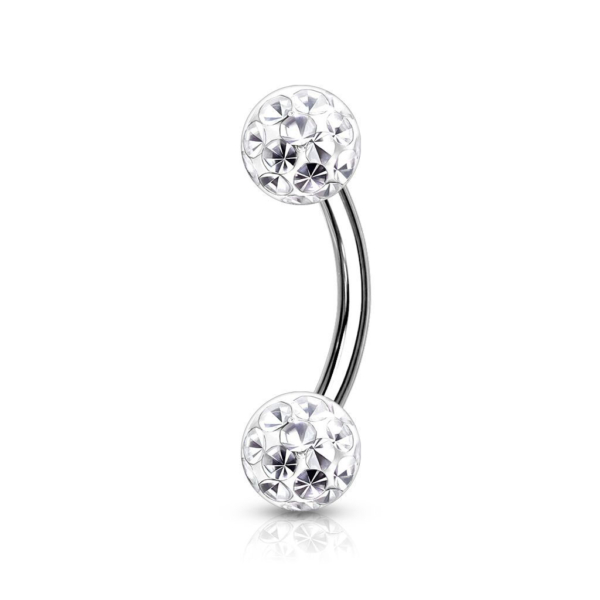 Piercing do obočia – Banán strieborná farba, Swarovski guličky