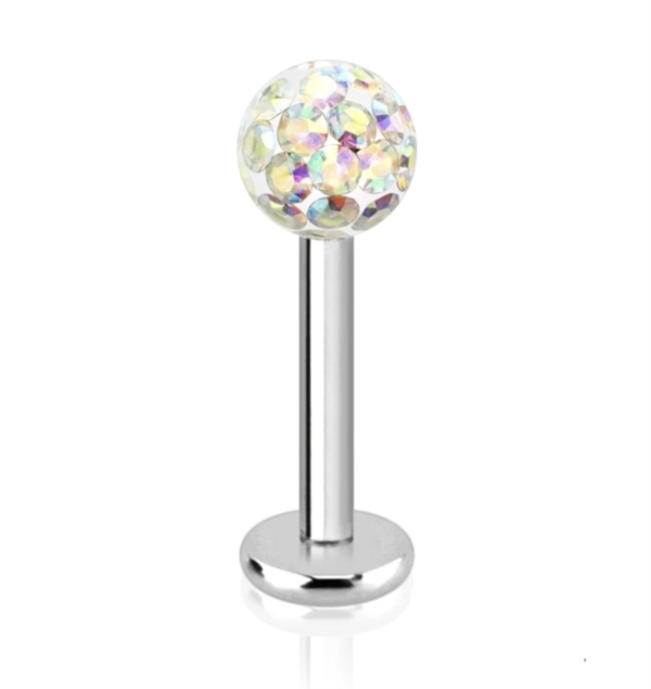 Piercing do pery – Labret strieborná farba, Swarovski guličky