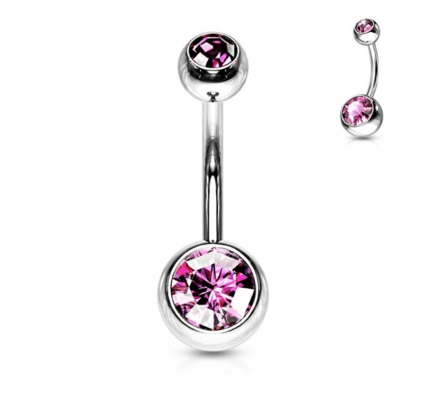 Piercing do pupku strieborný s dvoma kamienkami