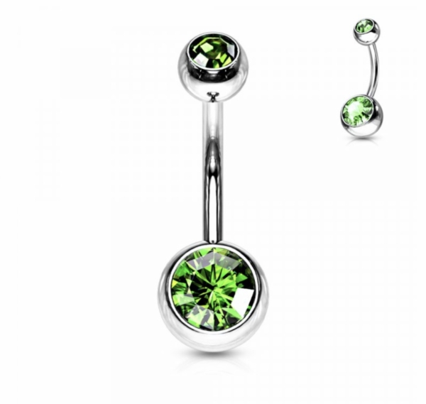 Piercing do pupku strieborný s dvoma kamienkami