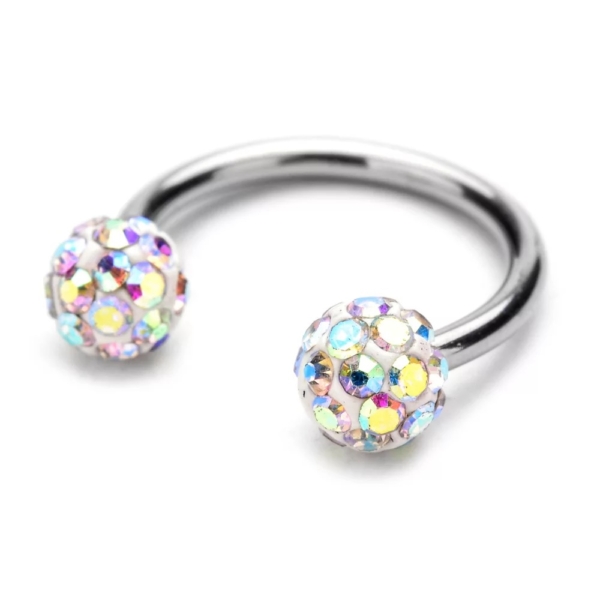 Piercing Polkruh strieborný Swarovski guličky