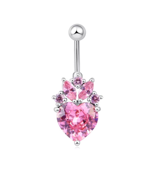 Piercing do pupku Srdiečko strieborný s ružovými kamienkami
