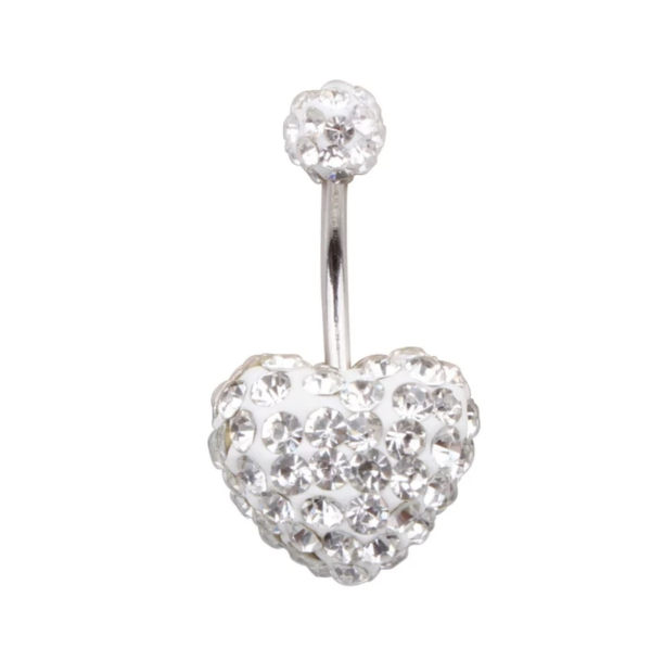 Piercing do pupku strieborný Srdiečko so Swarowski kamienkami