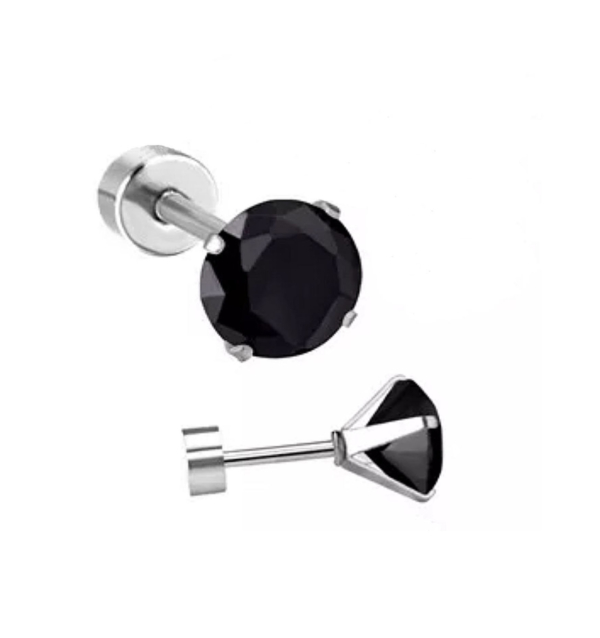 Piercing  do ucha Helix / Tragus strieborný čierny kamienok