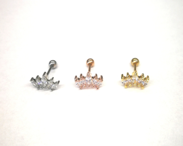 Piercing do ucha Helix Tragus Korunka s bielymi kamienkami