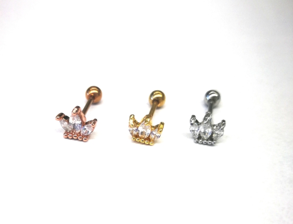 Piercing do ucha Helix Tragus Korunka s bielymi kamienkami