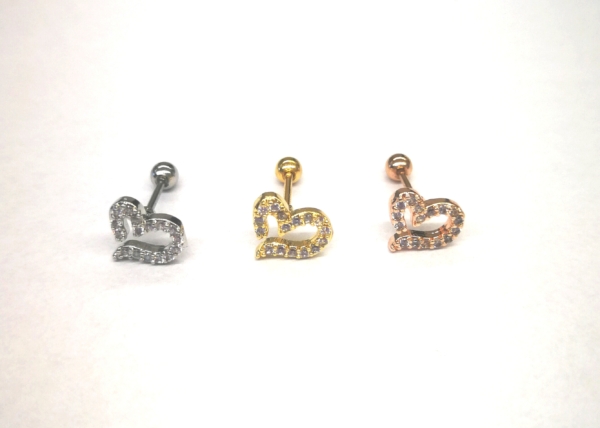 Piercing do ucha Helix Tragus Srdiečko s bielymi kamienkami