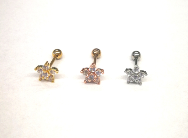 Piercing do ucha Helix Tragus Kvietok s bielymi kamienkami