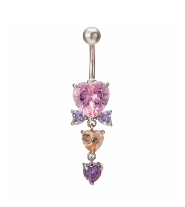 Piercing do pupku Srdiečko strieborný farebné kamienky