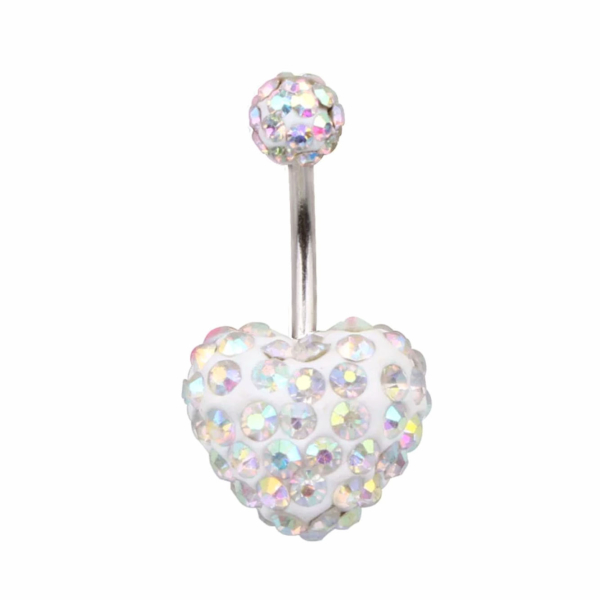 Piercing do pupku strieborný Srdiečko so Swarowski kamienkami