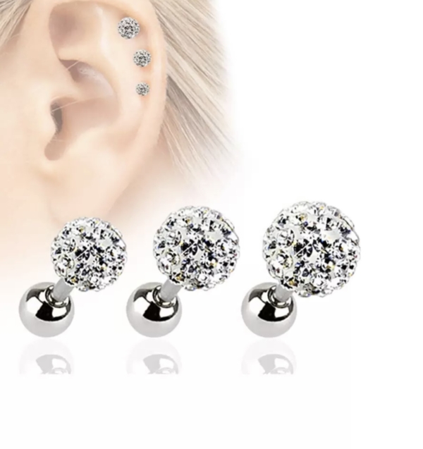 Náušnica do ucha Cartilage strieborná, Swarovski kamienky - Image 2
