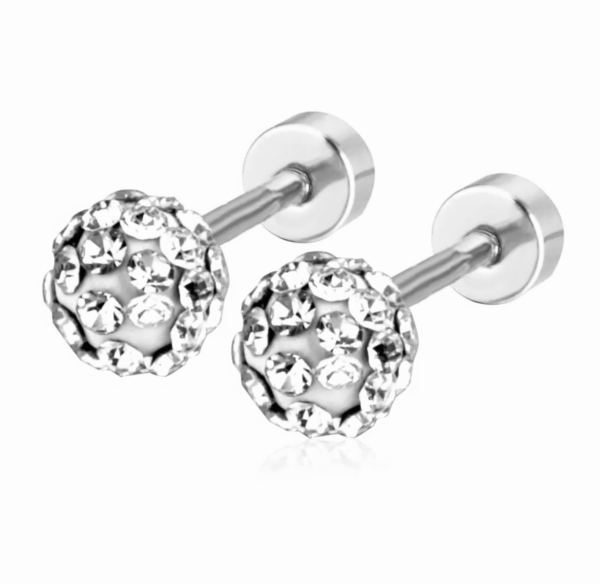 Piercing do ucha Helix / Tragus, strieborný, Swarovski kamienky