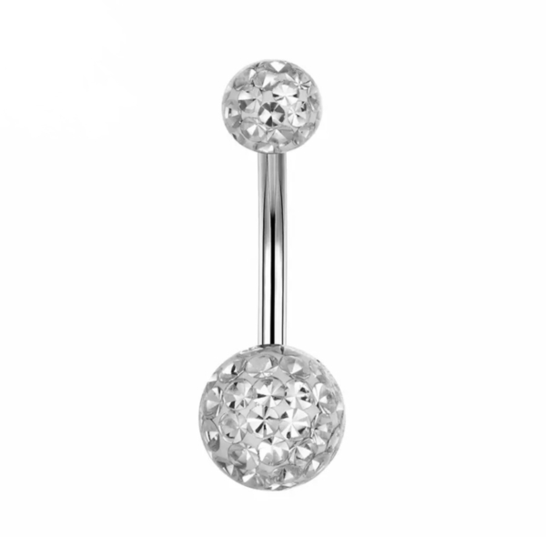 Piercing do pupku strieborný Swarovski s bielymi kamienkami