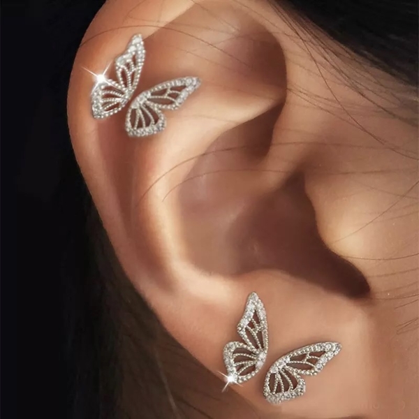 Náušnice do ucha Motýlik - strieborné Helix Lobe - Image 2