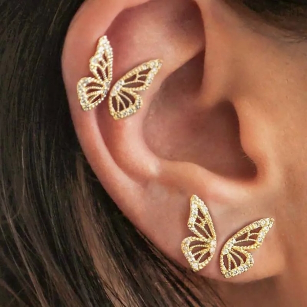 Náušnice do ucha Motýlik - zlaté Helix Lobe - Image 2