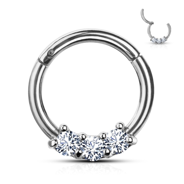 Piercing Krúžok, strieborný s bielymi kamienkami