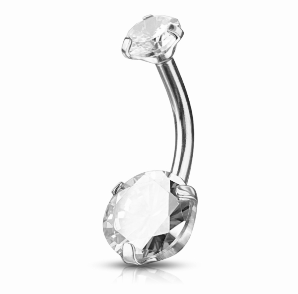Piercing do pupku strieborný s bielymi kamienkami