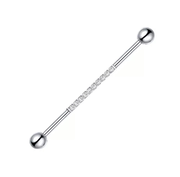 Piercing do ucha Industrial s bielymi kamienkami