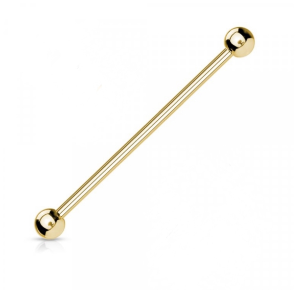 Piercing do ucha Industrial zlatý s guličkami