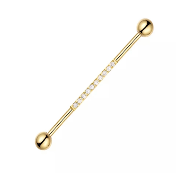 Piercing do ucha Industrial s bielymi kamienkami - Image 2