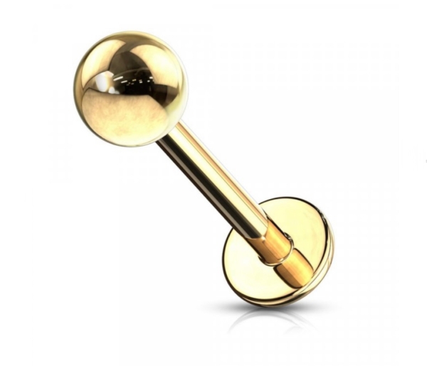 Piercing do pery – Labret zlatý, lesklé guličky