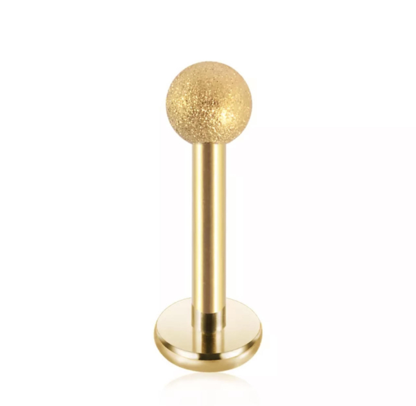 Piercing do pery – Labret zlatá farba, matné guličky