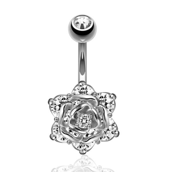 Piercing do pupku Kvietok strieborný biele kamienky