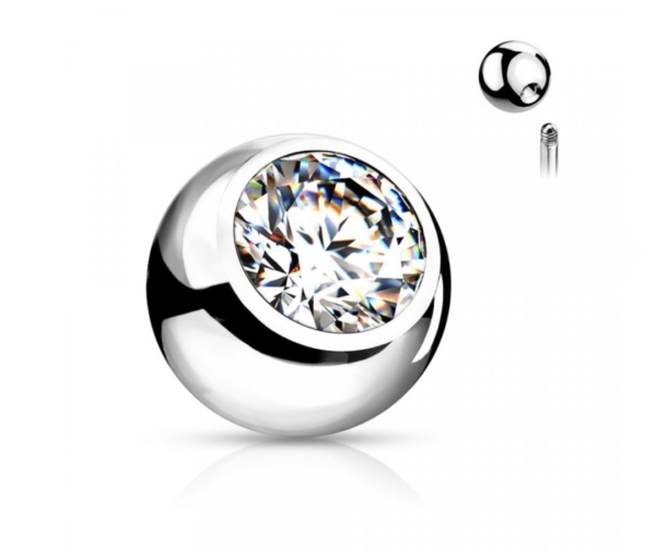 Piercing gulička s bielym kamienkom strieborná 1,2mm