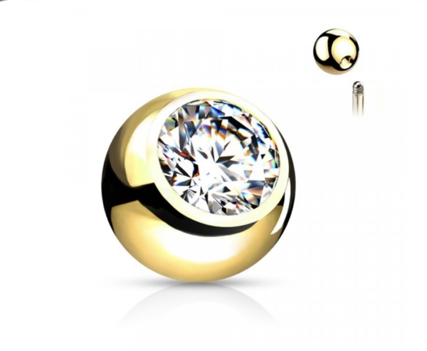 Piercing gulička s bielym kamienkom zlatá 1,2mm